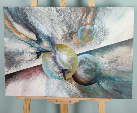 Obraz akrylowy wykonany metodą pouringu Kosmos Abstrakcja