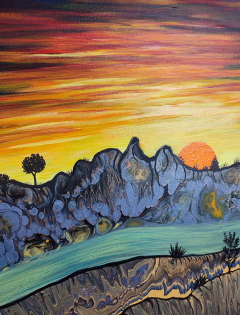 Przybliżenie: Obraz ręcznie malowany zachodzące słońce