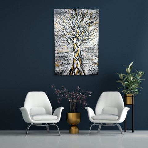 Obraz ręcznie malowany na płótnie w przykładowej aranżacji