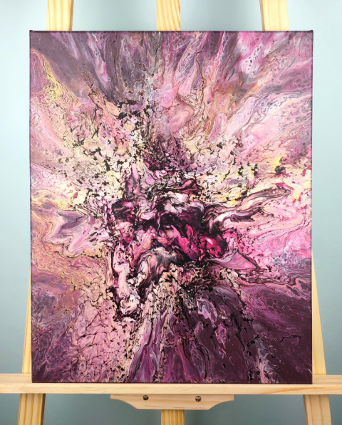 Ręcznie malowany obraz abstrakcyjny na płótnie Kolor różowy magenta