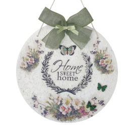Zawieszka Home Sweet Home 30cm z kokardą kwiaty decoupage