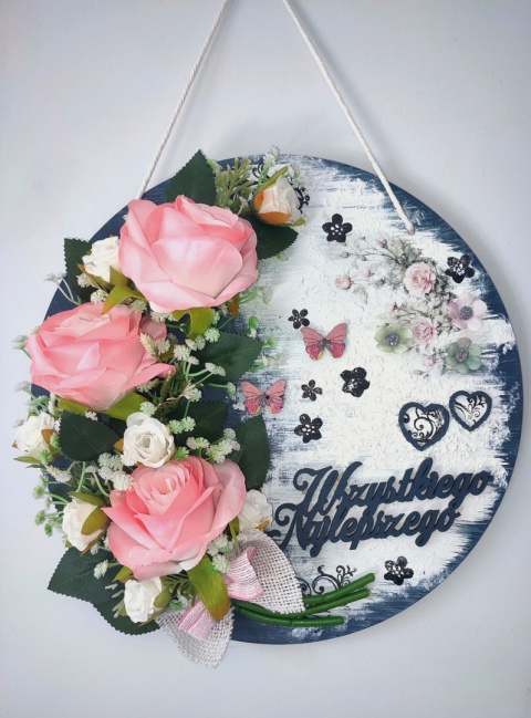 Zawieszka "Wszystkiego najlepszego" z kwiatami