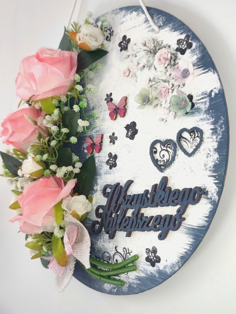 Zawieszka "Wszystkiego najlepszego" z kwiatami